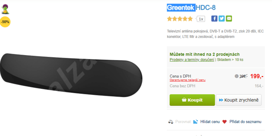Pokojová TV anténa Greentek DVB T2
