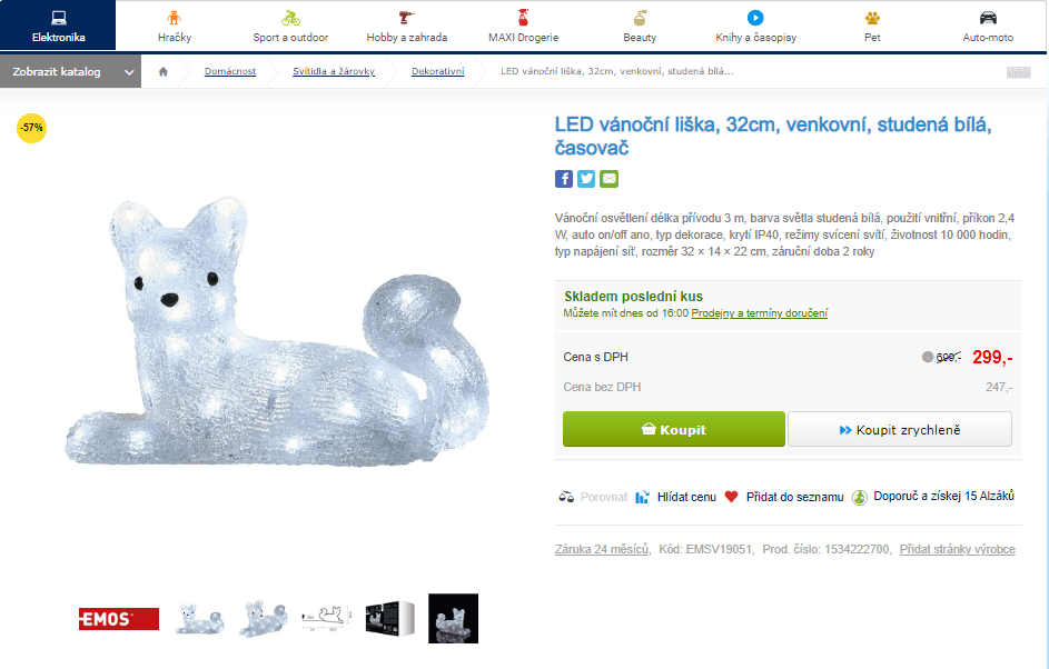 Vánoční liška Emoc led, venkovní, 32cm