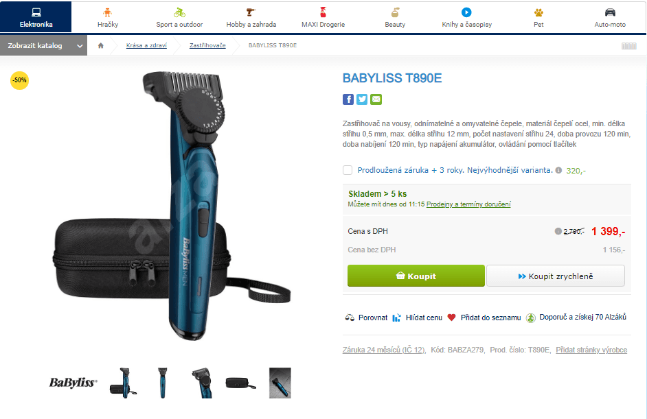 Zastřihovač vousů Babyliss, 0,5 - 12 mm
