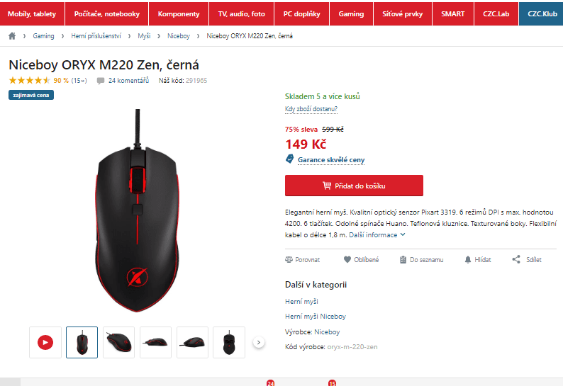 Herní myš Niceboy Oryx M220 Zen