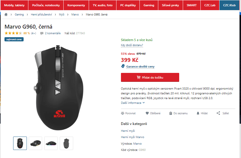 Herní optická myš Marvo G960
