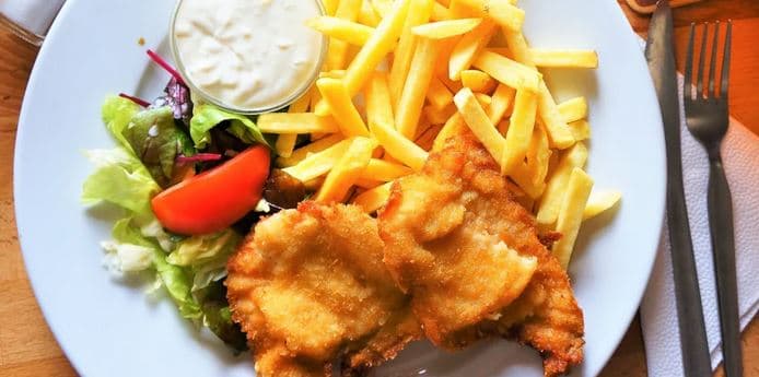 Vepřový nebo kuřecí řízek s hranolky i tatarkou