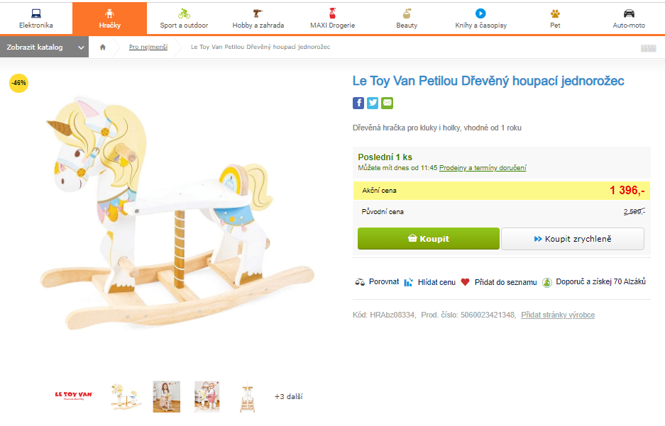 Dřevěný houpací jednorožec Le Toy Van Petilou