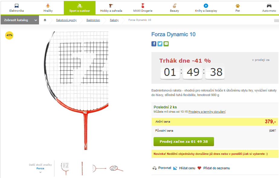 Badmintonová raketa Forza Dynamic 10