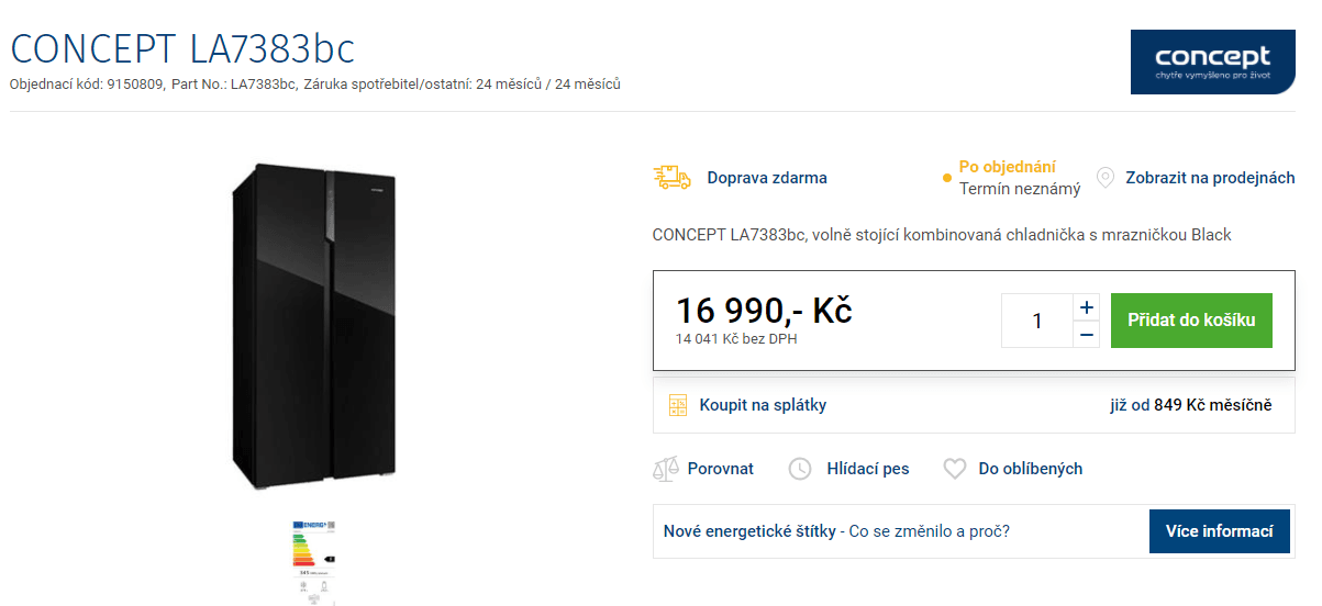 Americká lednice Concept, A+, No Frost