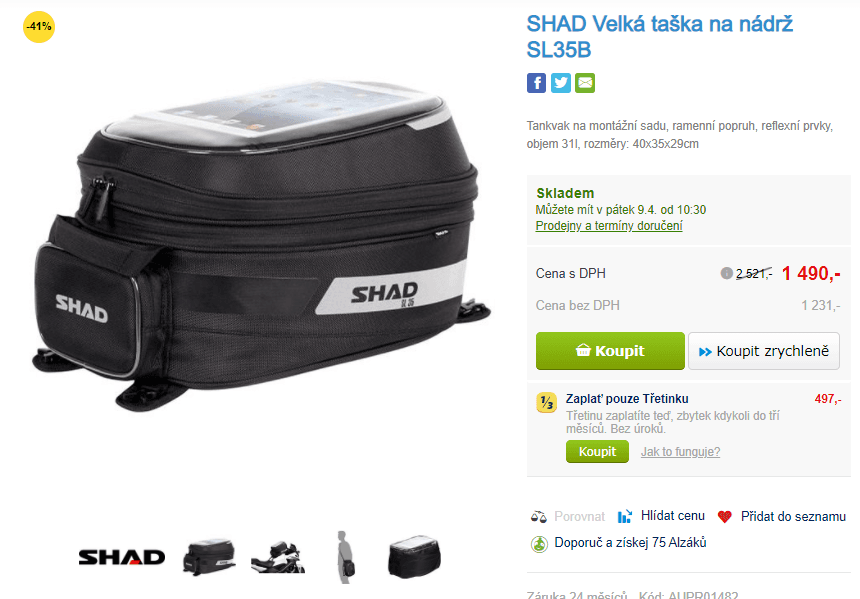 Taška na nádrž motorky Shad, 31 litrů