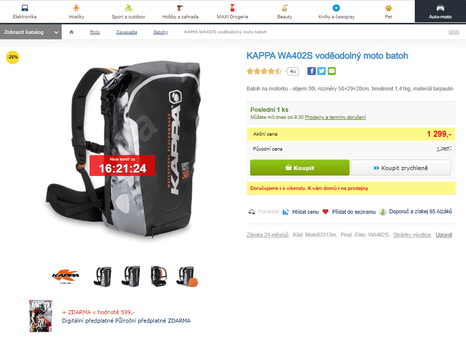 Voděodolný moto batoh Kappa, objem 30 l