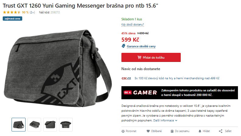 Gaming Messenger Bag Trust Yun 15,6"