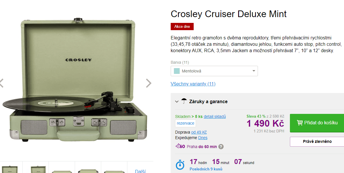 Gramofon Crosley, BT, 3 rychlosti