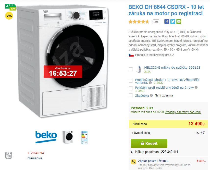 Sušička Beko, 8kg, A+++, 16 programů