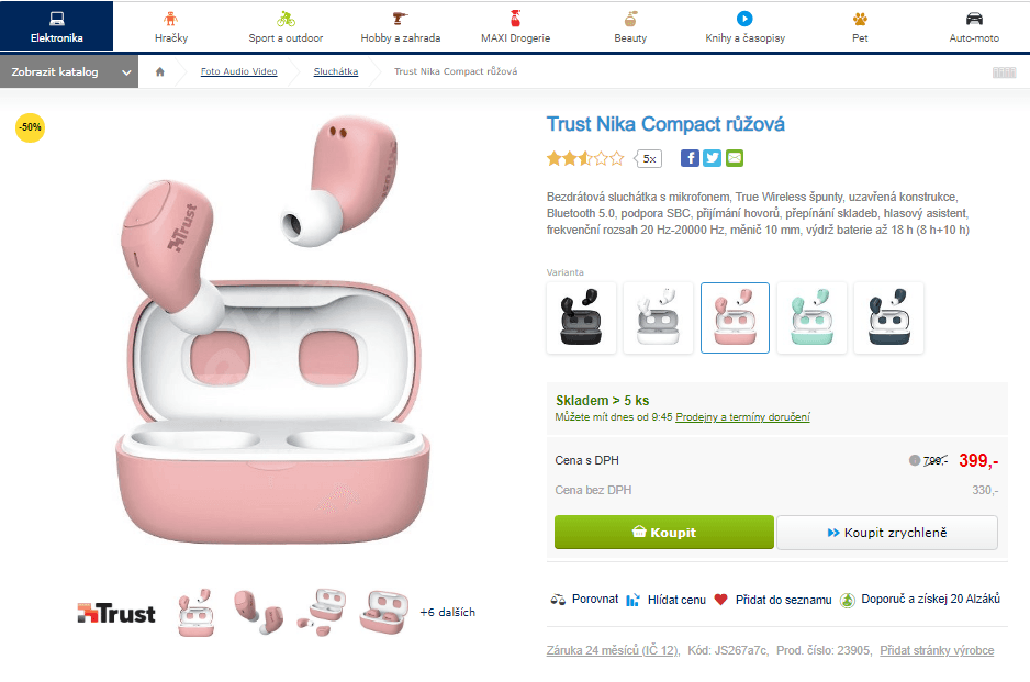 BT sluchátka Trust Nika Compact
