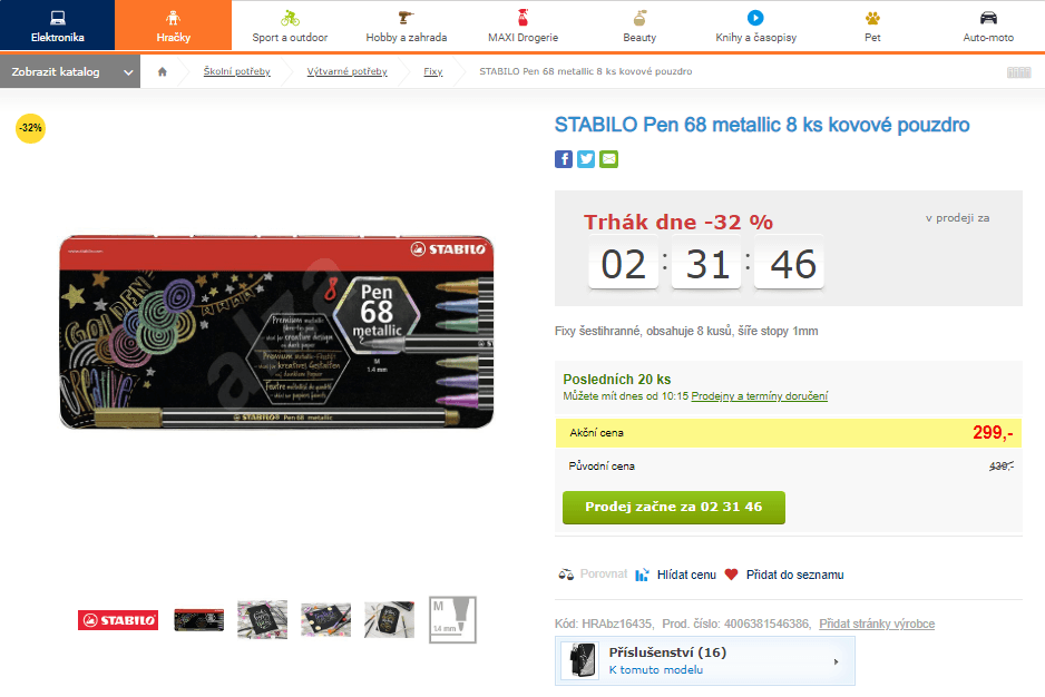 Fixy Stabilo Pen 68 metallic 8 ks
