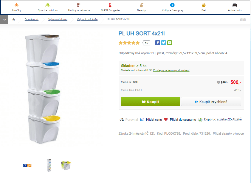 Odpadkové koše plastové 4x21 litrů