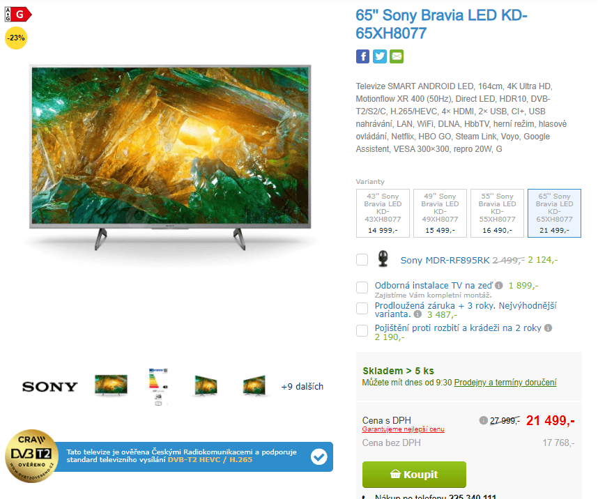 4K, HDR, Smart, 164cm, Android SONY