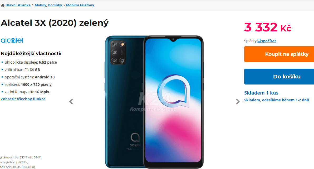 Alcatel, 8x 2GHz, 4GB RAM, NFC, 6,52"