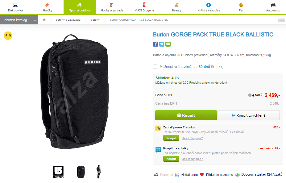 Batoh Burton gorge true black ballistic 20l