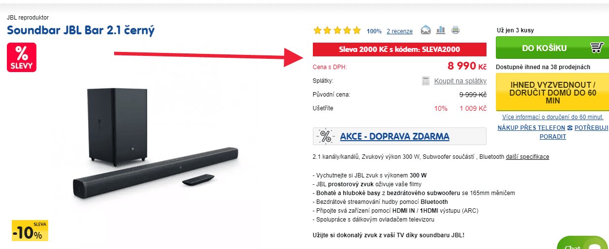 Soundbar JBL, subwoofer, 300 W, BT