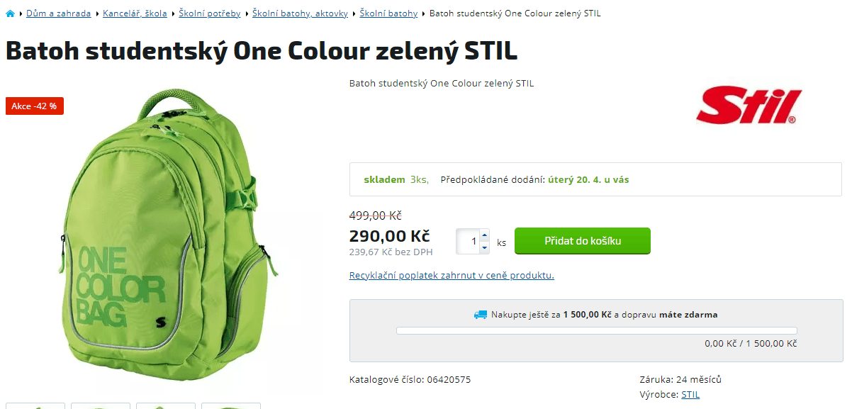 Studentský batoh Stil One Colour, 25 l