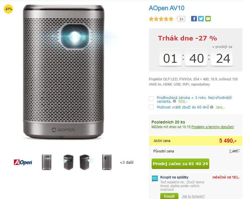 Přenosný projektor Acer AOpen, repro, Wifi