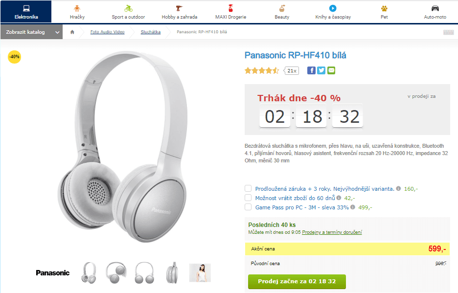 BT sluchátka Panasonic RP-HF410