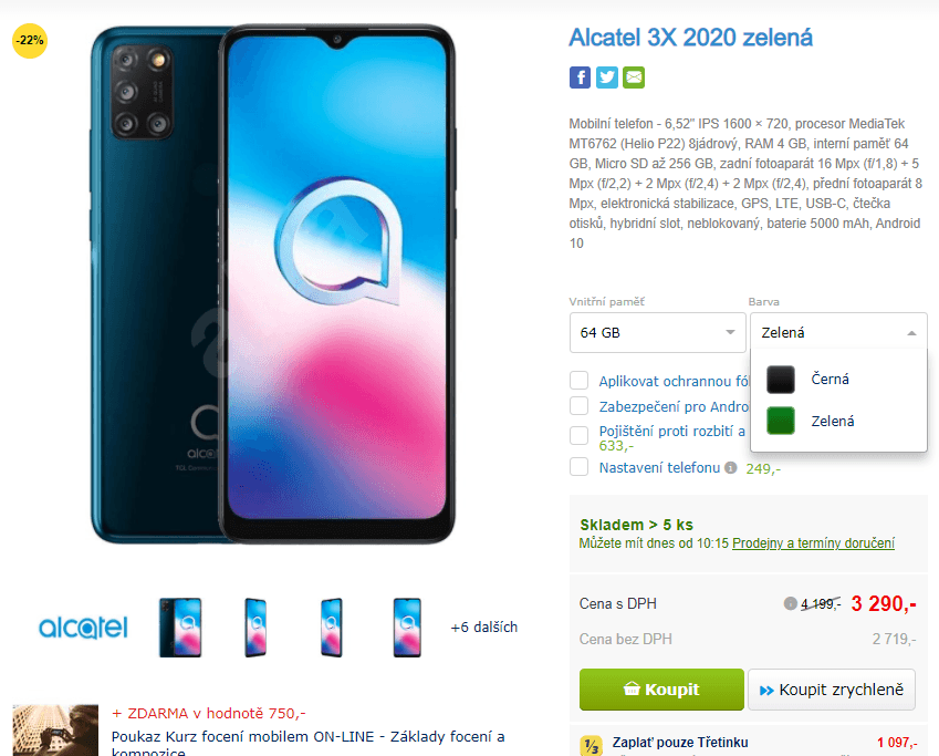 Alcatel, 8x 2GHz, 4GB RAM, NFC, 6,52"