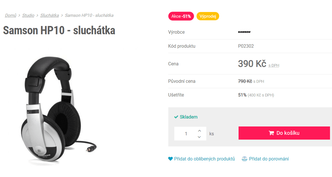 Sluchátka Samson HP10