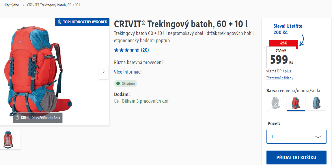 Trekingový batoh Crivit, 60 + 10 l