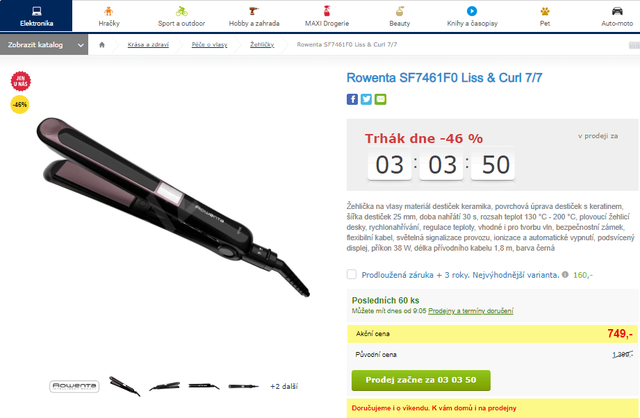 Žehlička na vlasy Rowenta, keratin, ionizace