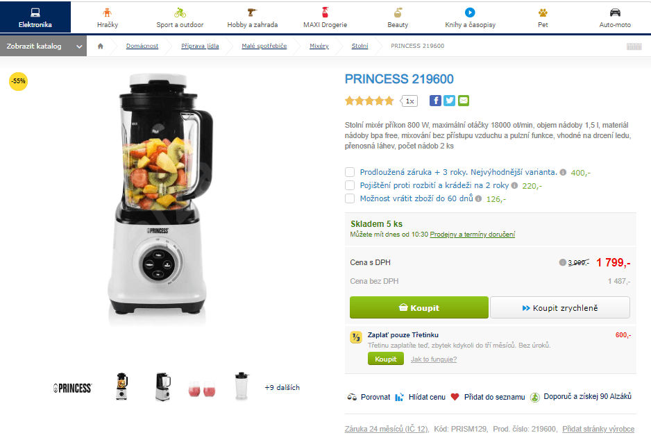 Smoothie mixér Princess, 1,5 l, vakuum