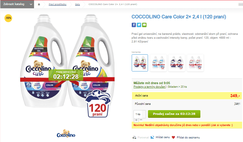 Prací gel COCCOLINO Care Color 2× 2,4 l 