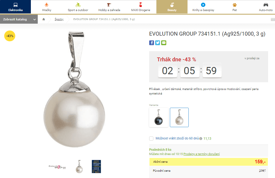 Přívěsek stříbrný Evolution Group, perla