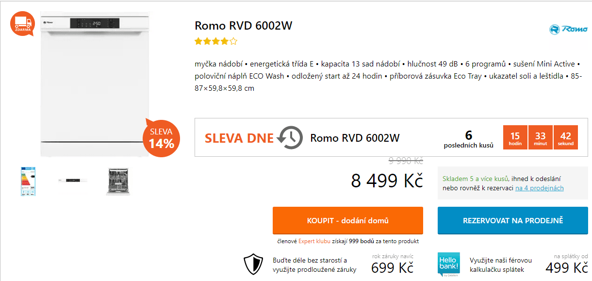Myčka nádobí Romo, 13 sad, A++