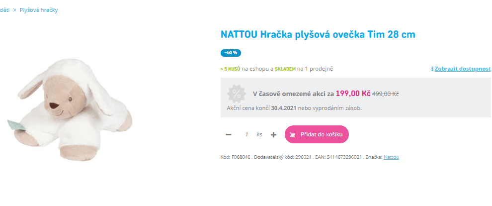 Plyšová ovečka Nattou Tim 28 cm