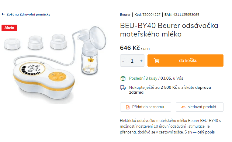 Odsávačka mateřského mléka Beurer