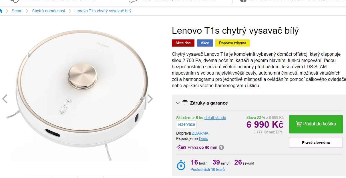 Vysavač / mop Lenovo T1s, Wifi