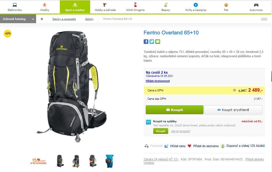 Turistický batoh Ferrino Overland 65+10