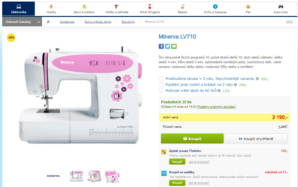 Šicí stroj Minerva LV710, 10 programů