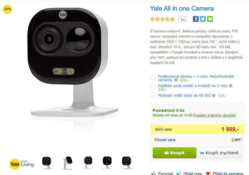 Venkovní bezpečnostní IP kamera Yale, WIFI