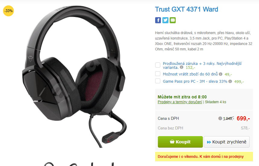 Herní sluchátka Trust GXT 4371 