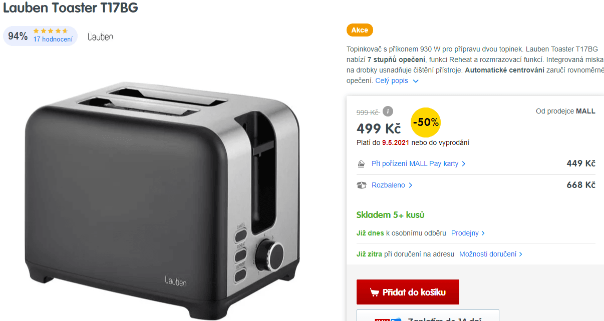 Topinkovač Lauben Toaster T17BG