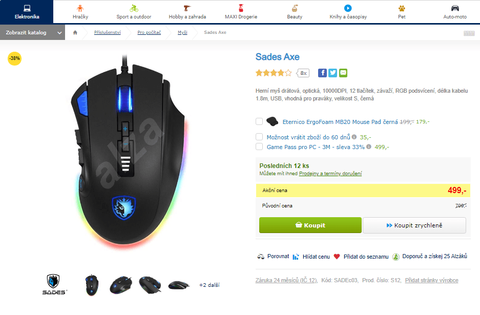 Herní optická myš Sades Axe