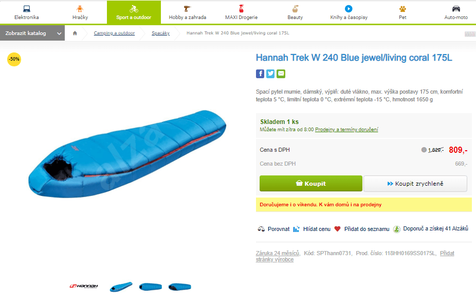 Spací pytel Hannah Trek W 240 Blue