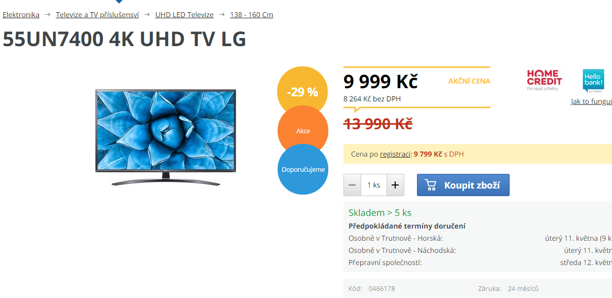 4K Smart TV, HDR, BT, 139 cm, LG