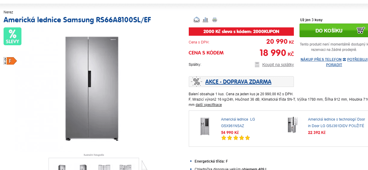 Americká lednice Samsung, 178cm, TNF