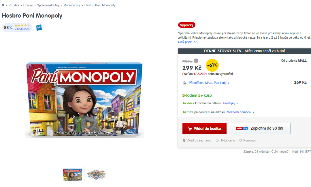 Společenská hra Paní Monopoly Hasbro
