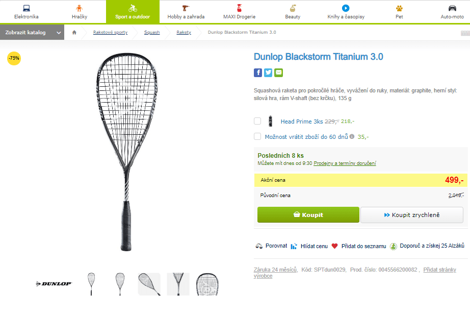 Squashová raketa Dunlop Blackstorm