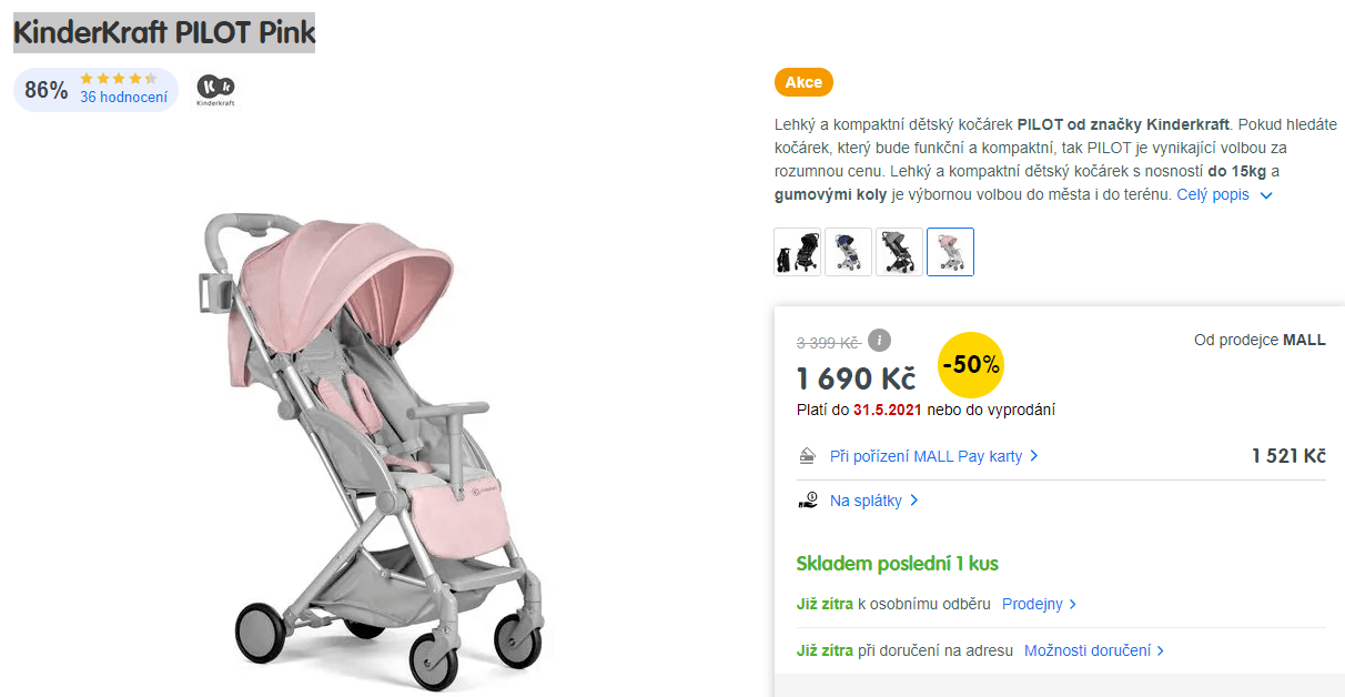Kočárek Kinderkraft Sport Pilot Pink 2019 