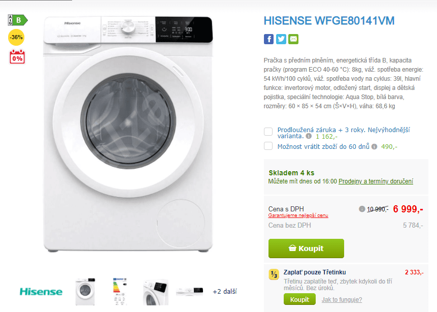 Pračka Hisense, 8kg, 1400 otáček