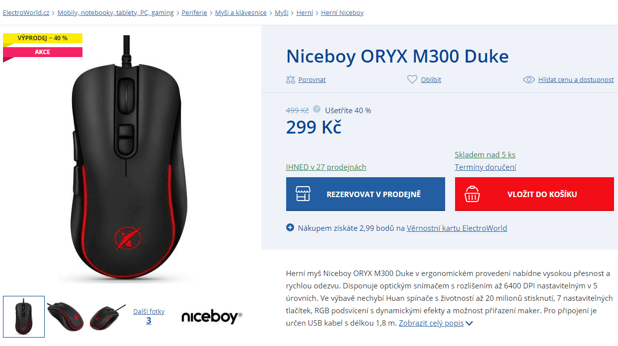 Herní myš Niceboy ORYX  M300