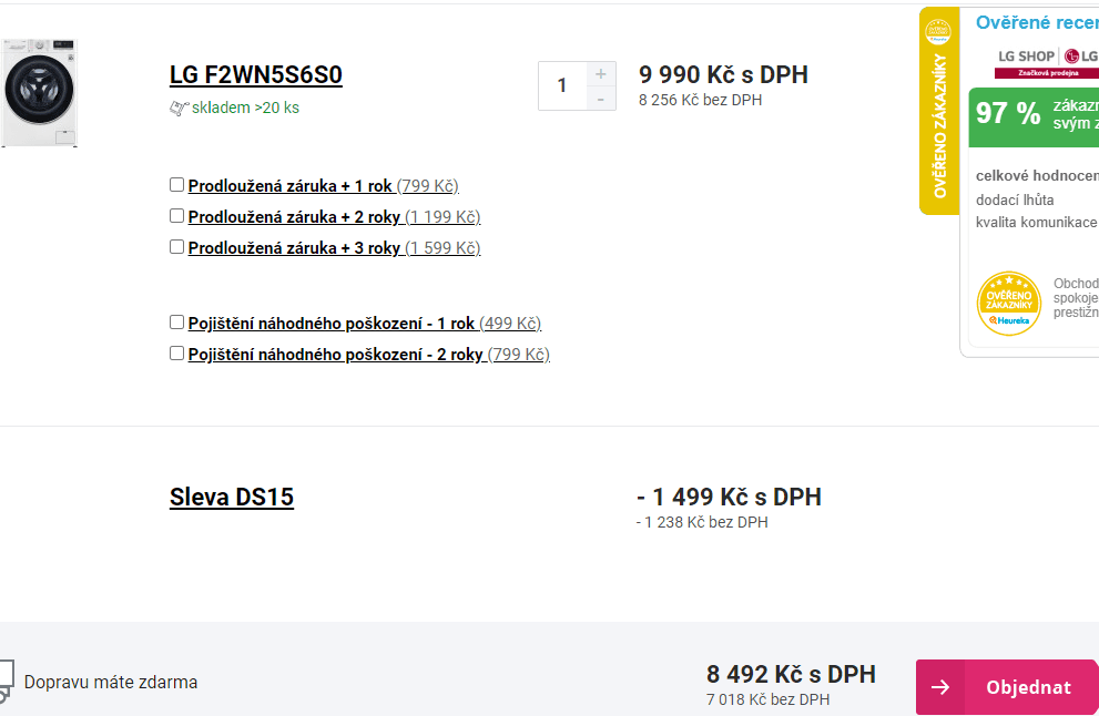 Parní pračka LG, 6,5kg, 1200 ot., Wifi